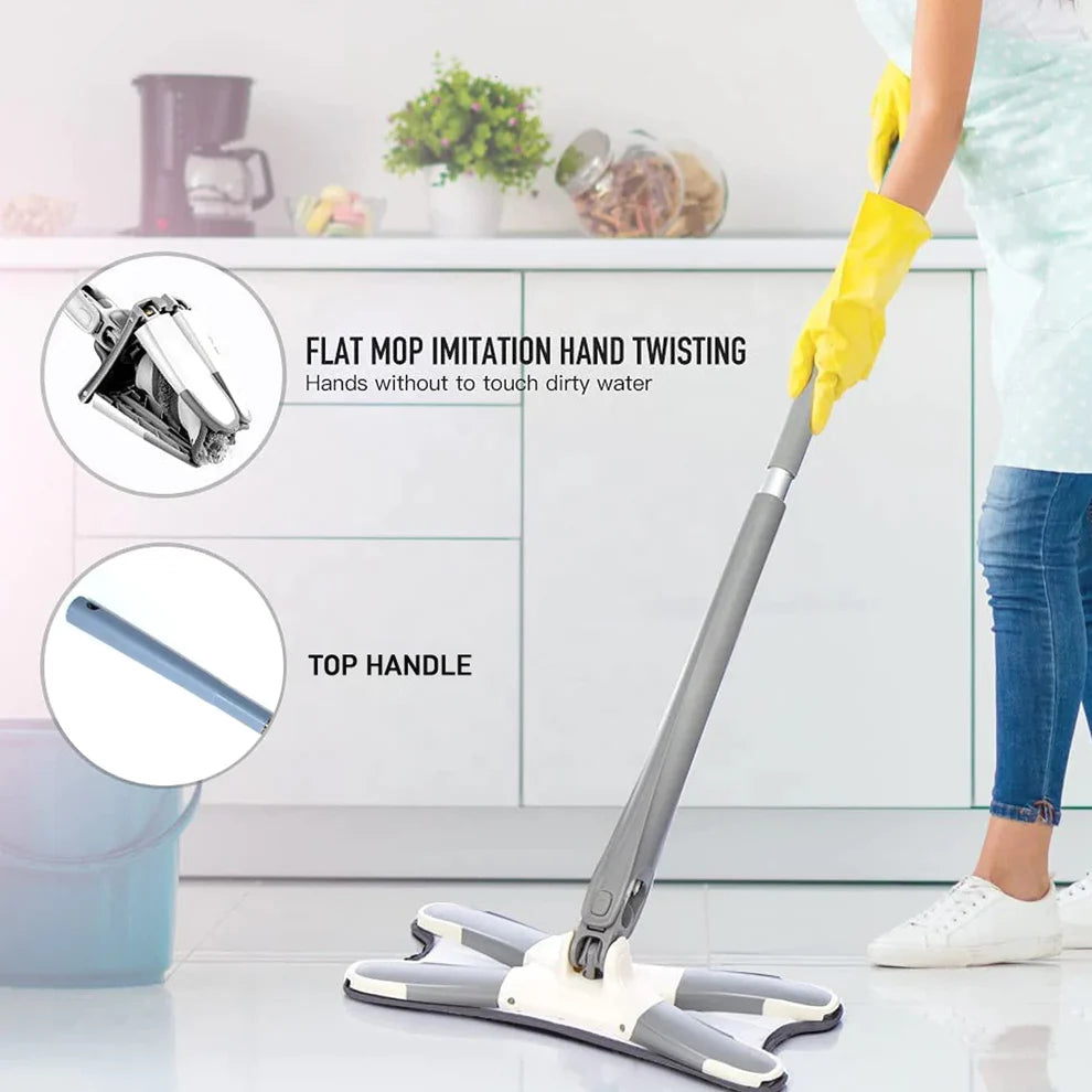 Flat Mop – 360° Rotating Head, Easy Squeeze