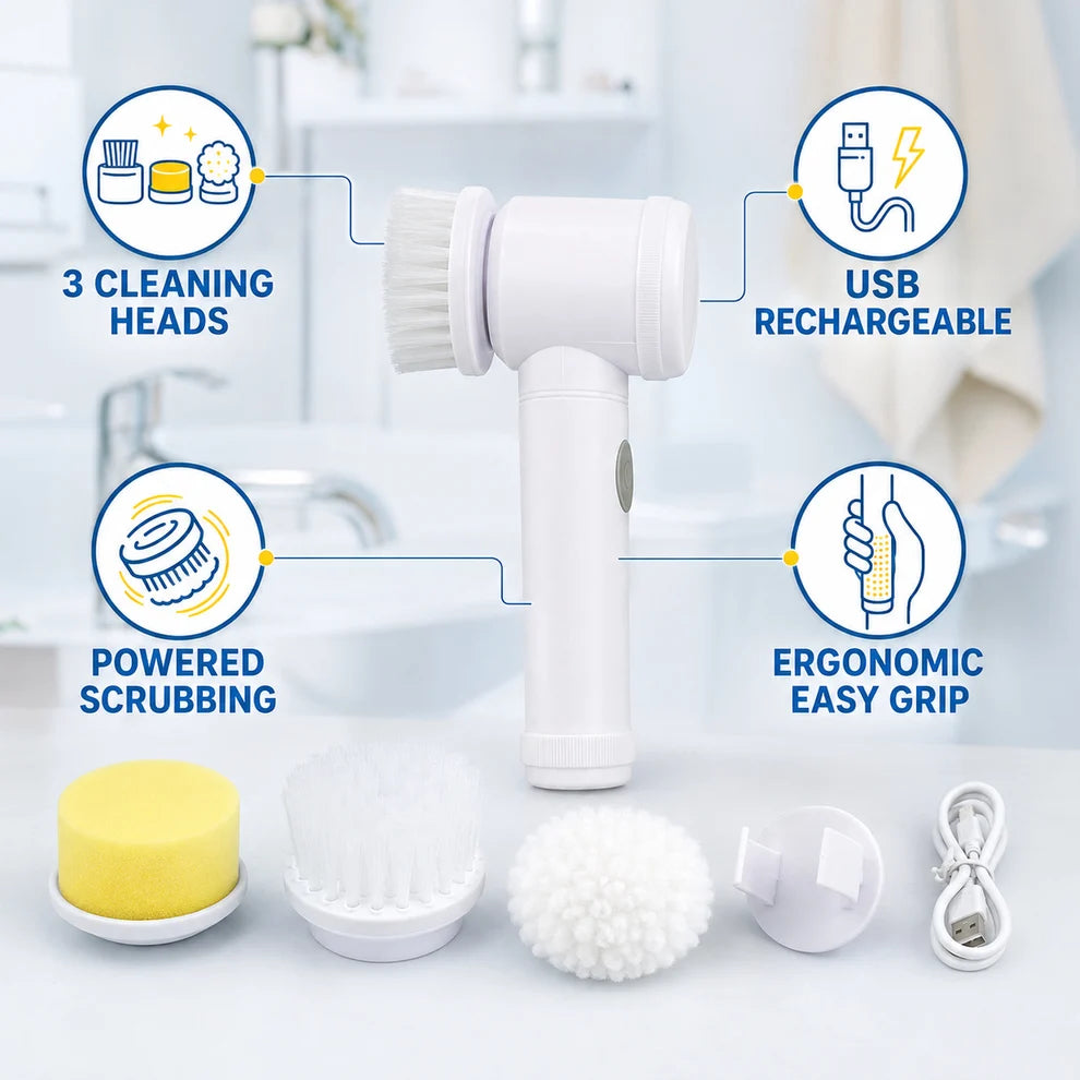 5 in 1 Electric Cleaning Brush Rechargeable Spin Scrubber for Bathroom