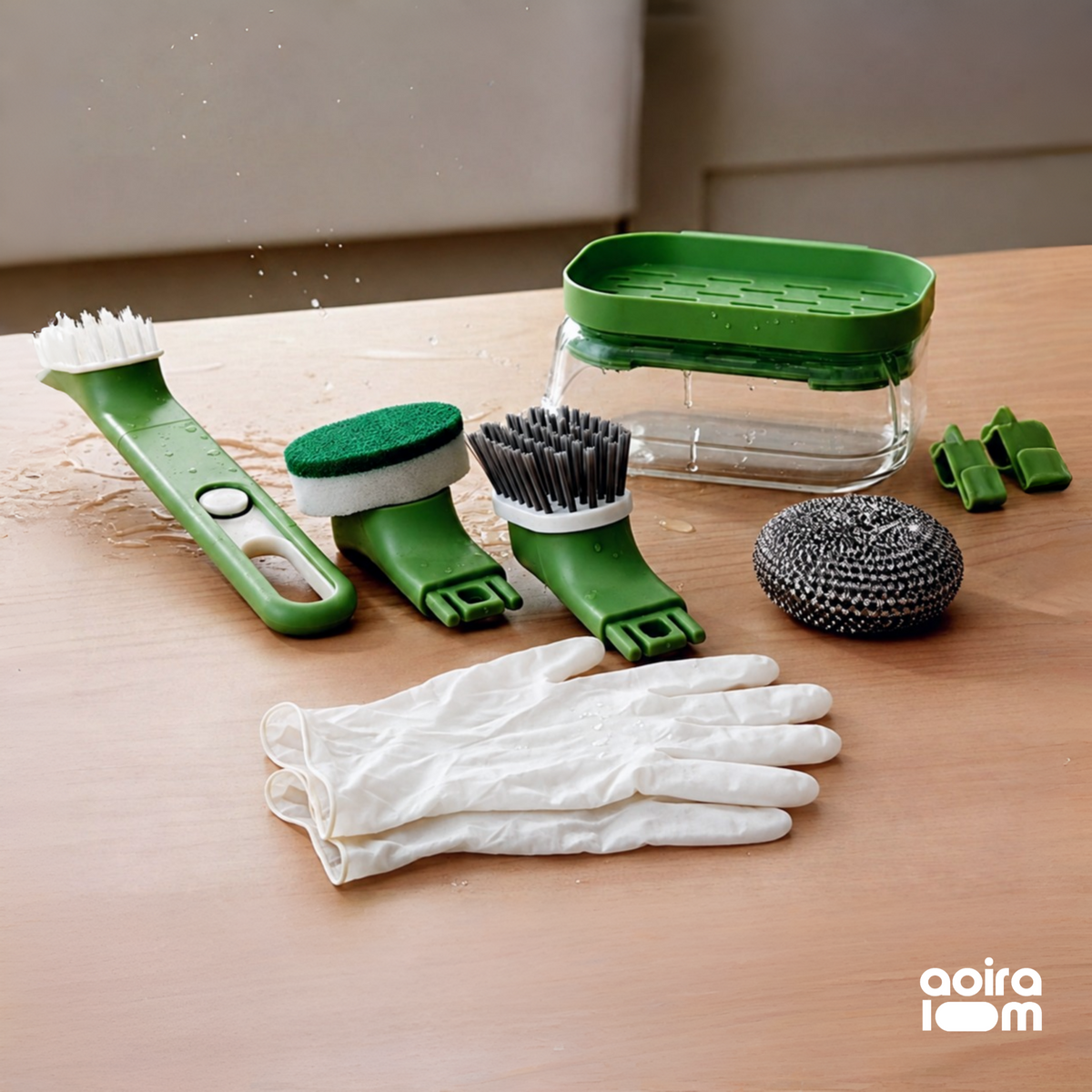 Dish Brush Set – 9 Piece Kitchen Cleaning Kit With Protective Gloves
